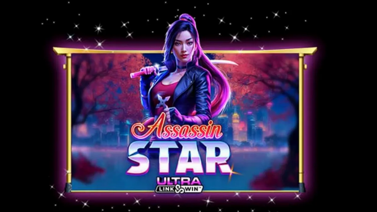 Tampilan visual neon-noir yang memukau pada slot Assassin Star dengan elemen bunga sakura dan teknologi futuristik.